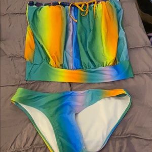 Two piece bathing suit.